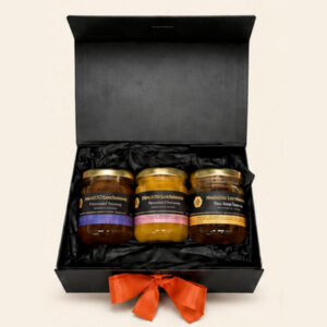 Luxe zwarte geschenkdoos met 3 honingpotten