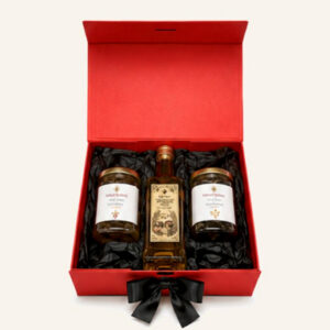 Rode luxe geschenkdoos met honing en likeur 200ml